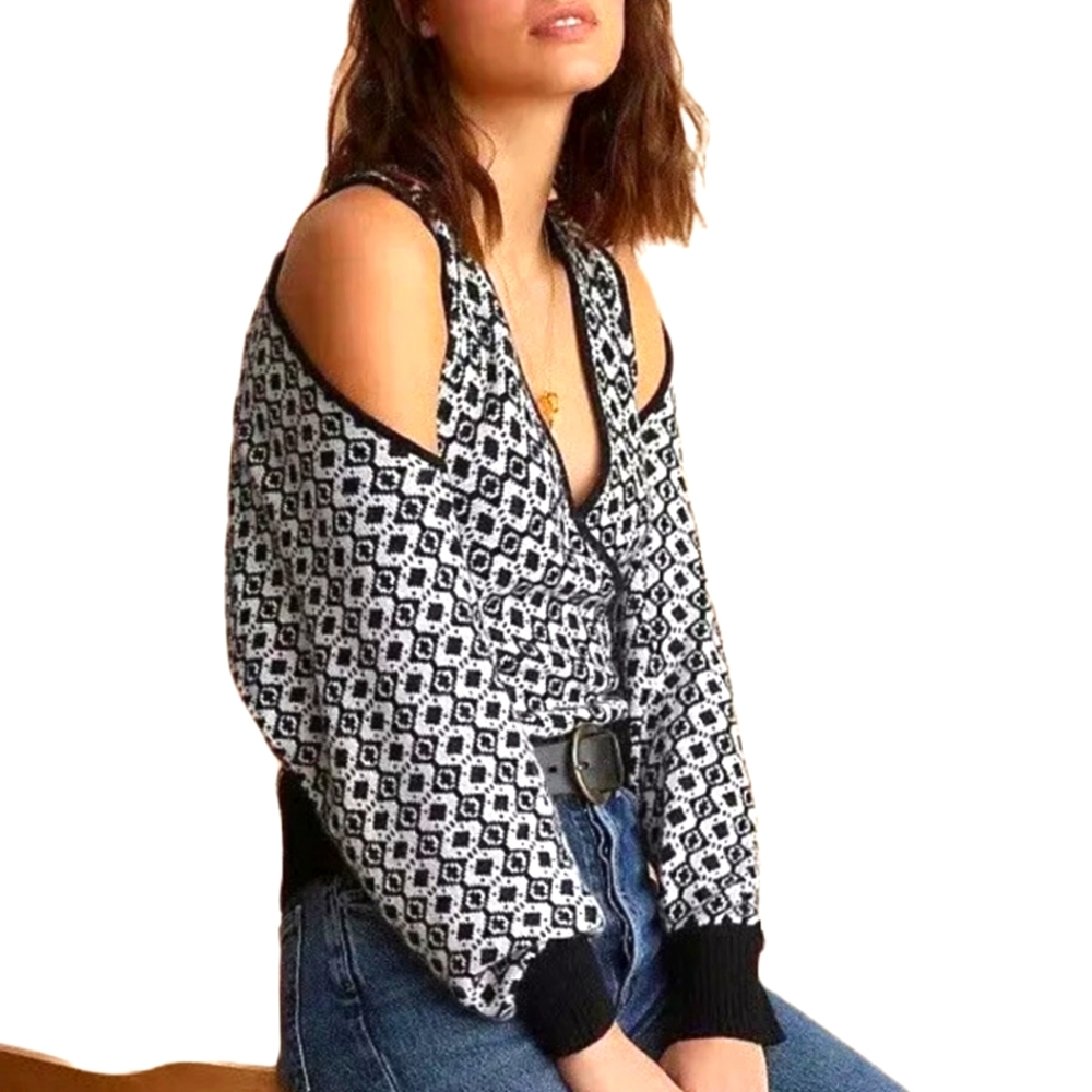 Maeve by Anthropologie floral shrug sweater set size small black white winter